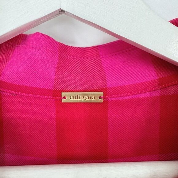 CULT GAIA Keegan Cutout Checked Twill Midi Shirt Dress In Ghermez Rose S - Picture 7 of 11